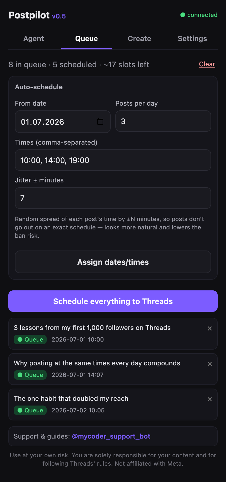 Postpilot — Queue & auto-schedule with jitter